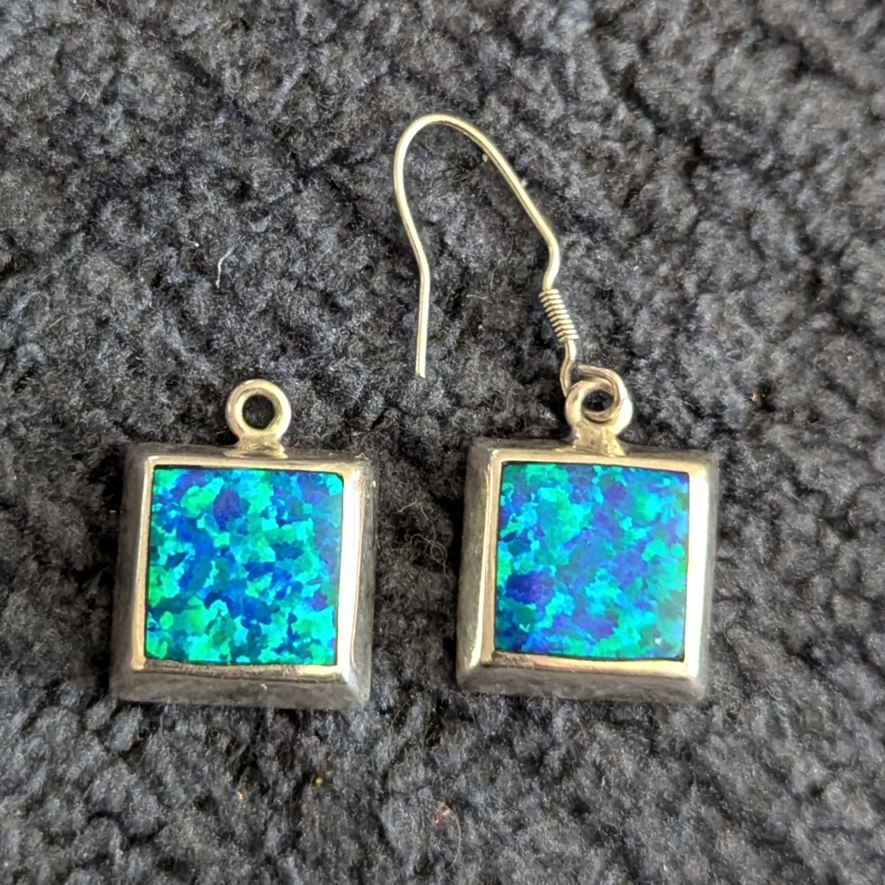 Sterling Silver Opal Square Earrings - image 1